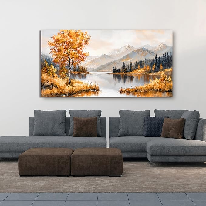 Large Wall Art Decor Art Work for Wall Decor Yellow Botanical Wall Art Prints Vintage Landscape Wall Art Decorations Lakeside Art Work for Walls Home Bedroom Ofiice Decor Aesthetic 24" X 48"