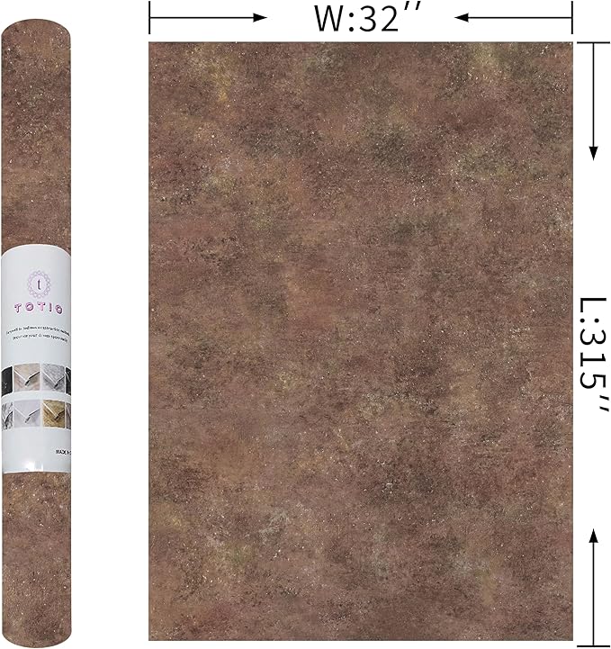 32x315inch Wide Concrete Wallpaper Peel and Stick Retro Brick Red Granite Countertop Contact Paper Brown Stone Wall Paper Matte Thicken Bubble-Free Design Waterproof Self-Adhesive Vinyl Wall Stickers