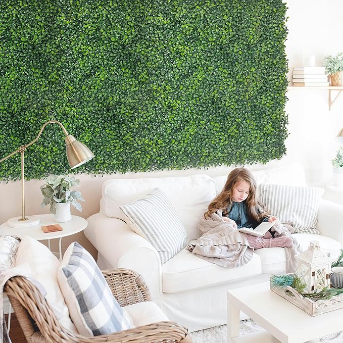 Artificial Boxwood Panels,20"x 20"(8P) 4-Layer Leaf UV-Protected Grass Wall Backdrop Panels for Outdoor, Indoor, Garden&Fence Covering Privacy, Backyard and Decor