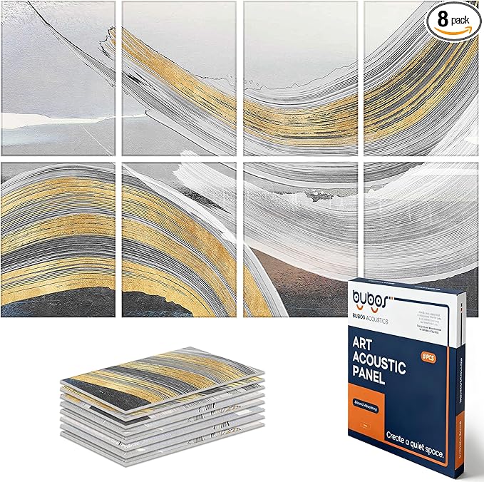 BUBOS 8 Pack Art Acoustic Panels Soundproof Wall Panel,47.2X31.4 Inches Sound Absorbing Panel,Self-Adhesive Decorative Acoustical Wall Panels, Acoustic Treatment for Ceiling Home Office（Abstraction）