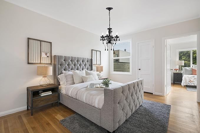 LaLuLa Black Chandelier Small Crystal Chandelier Lighting Mini Acrylic Chandeliers 4 Light Modern Pendant Light Fixtures for Bedroom