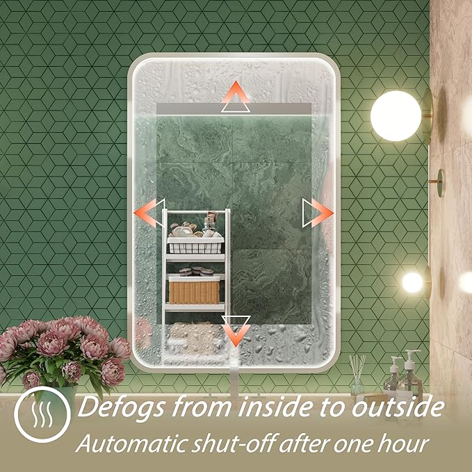 24x36 Inch Silver LED Bathroom Mirror with Lights, Adjustable 3000K/4500K/6000K, Lighted Bathroom Vanity Mirrors, Dimmable, Anti-Fog, Memory Functions, Wall Mounted, Horizontal/Vertical