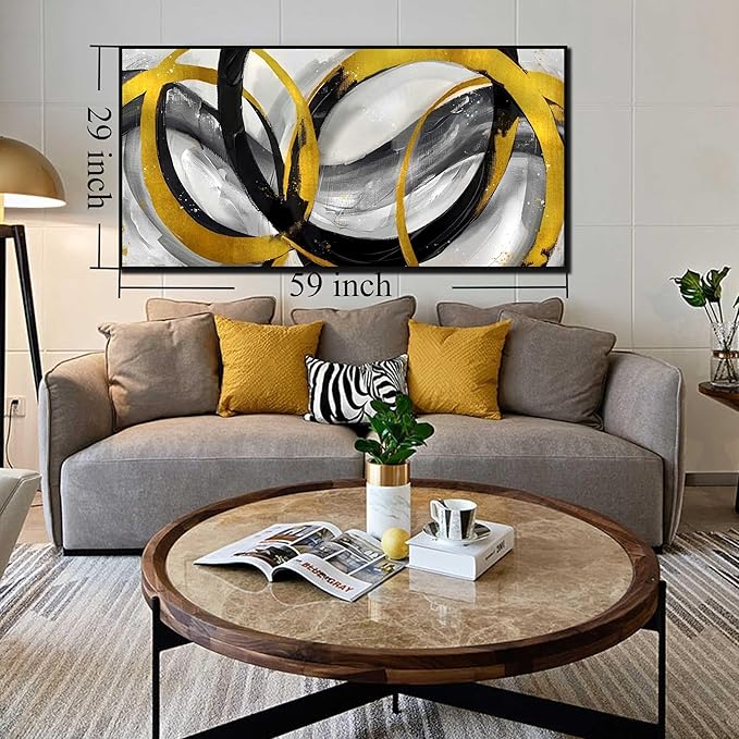 Abstract Canvas Wall Art Living Room - Black and Gold Wall Art - Large Picture Frames for Wall Size 29" x 59"