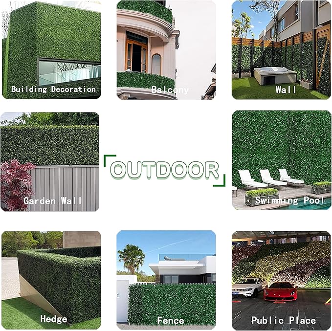 Bybeton Artificial Boxwood Panels (24 Pack, 20"x20") – 4-Layer UV-Resistant Faux Hedge for Privacy Fence, Garden, Balcony–Indoor/Outdoor Greenery Wall Decor&Backdrop