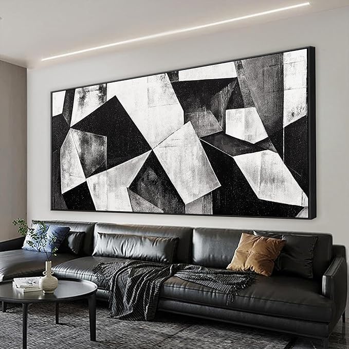 Large Abstract Wall Art Black And White Wall Art Geometric Color Block Line Wall Painting Artwork Canvas Art Wall Decor Simple Picture Artwork For Living Room Bedroom Office Home Wall Decor 29"X 58"With Framed