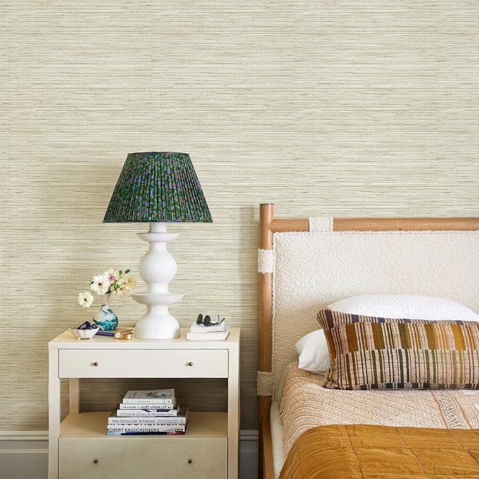 JiffDiff Grasscloth Wallpaper Peel and Stick Cream Grassweave Peel & Stick Wall Paper Textured Wallpaper Self Adhesive Contact Paper 787" x 17.3"