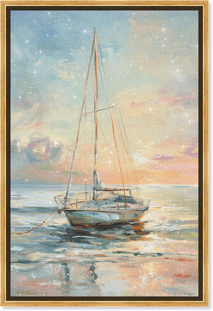 Art Remedy Boat On The Shore Framed Sailing 1 Piece Canvas Wall Art, 21.5" x 31.5", Gold Frame