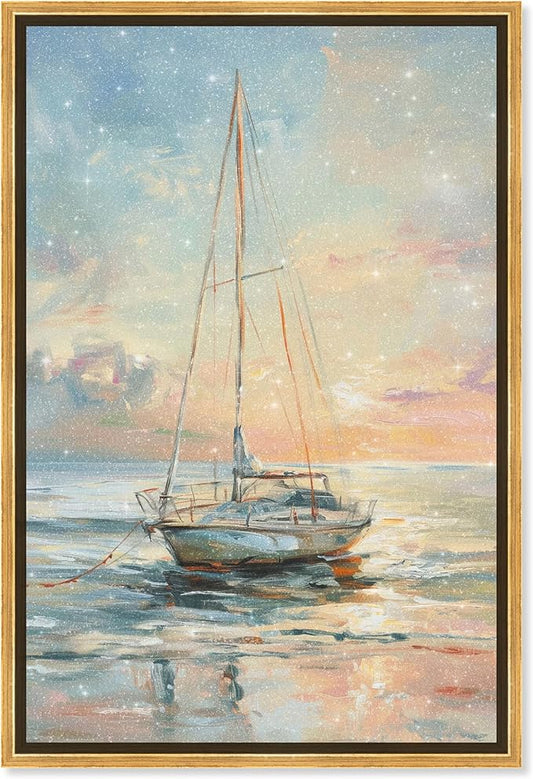 Art Remedy Boat On The Shore Framed Sailing 1 Piece Canvas Wall Art, 37.5" x 55.5", Gold Frame