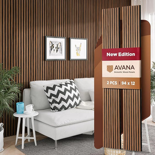 Avana Acoustic Wood Wall Panels – 94.4 x 12.6 Inch Rustic Walnut Acoustic Panels 2 PCs – Wall Panels For Interior Wall Decor For Homes, Offices, Studios – Sturdy and Durable Wood Panels For Wall