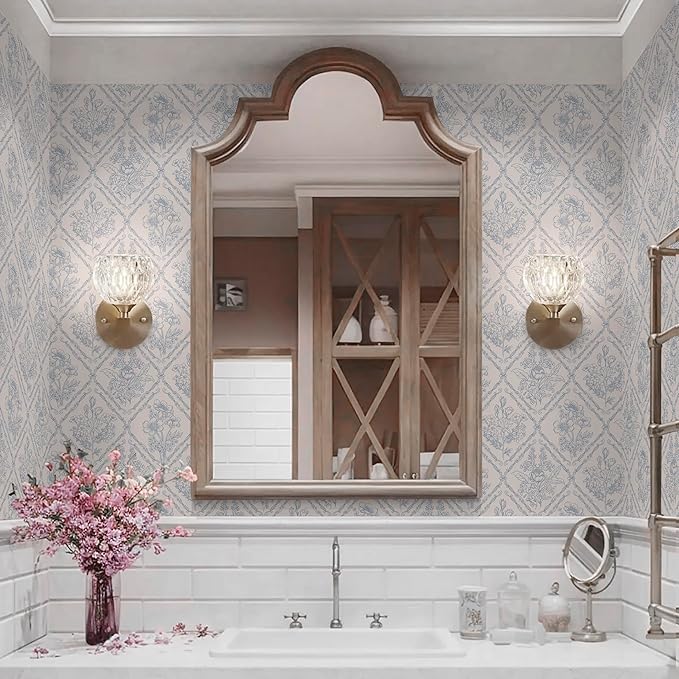 Kitico Peel and Stick Wallpaper Vintage Boho Wallpaper Blue and Beige Contact Paper Floral Removable Waterproof Wall Paper for Bathroom/Bedroom Self Adhesive for Cabinets Vinyl 17.3''x137.8''