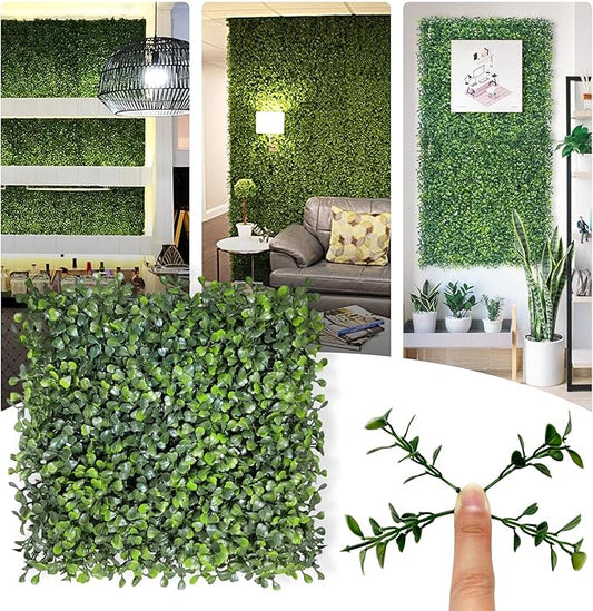 Bybeton Artificial Grass Wall Panels,10"x 10" (12pc) UV-Anti Boxwood Panels Greenery Wall Backdrop for Indoor Outdoor Privacy Protected and Garden, Balcony,Privacy Fence Screen Décor