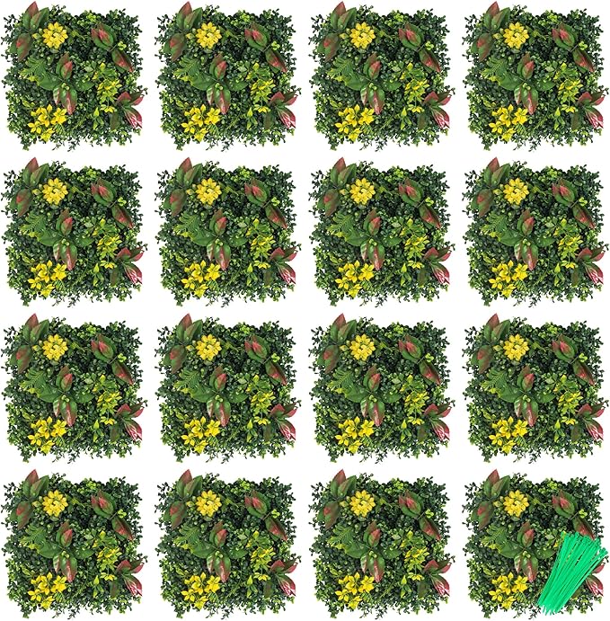 Artificial Grass Wall, 3D Grass Backdrop, Plant Backdrop with Zip Ties, Artificial Hedge Panels, Grass Wall Panels for Indoor & Outdoor Decoration, 10 * 10 Inch, 16 Pack