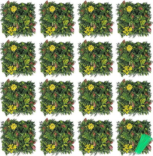 Artificial Grass Wall, 3D Grass Backdrop, Plant Backdrop with Zip Ties, Artificial Hedge Panels, Grass Wall Panels for Indoor & Outdoor Decoration, 10 * 10 Inch, 16 Pack