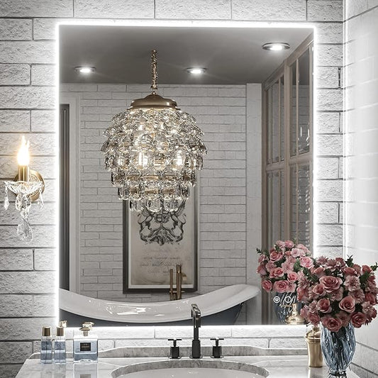 Keonjinn Backlit Mirror Bathroom 30” x 36”, Anti-Fog Mirror with Lights, CRI90+ HD Tempered Glass, Waterproof, UL Listed, Stepless Dimmable Vanity Mirror with High Lumen