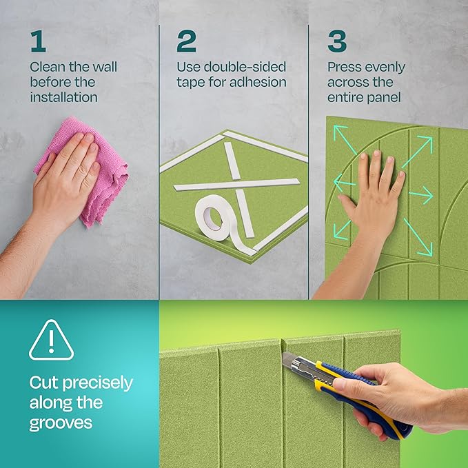 Acoustic Panels 12-Pack Soundproof Wall Panels 12"x12"x0.4" Decorative Sound Dampening for Your Home, Office, Studio, Bedroom & More with Unique ModuArc Carving [Gin Green]