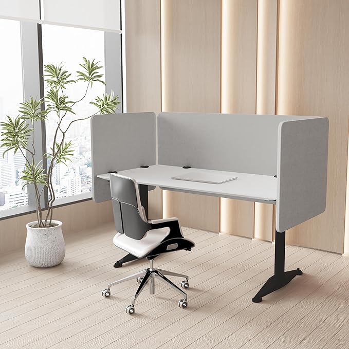 47.2 Inch Desk Divider Panels Set, Acoustic Divider Panel for Privacy, Fabric Wrapped Room Dividers for Office, Easy Assemble, Light Grey
