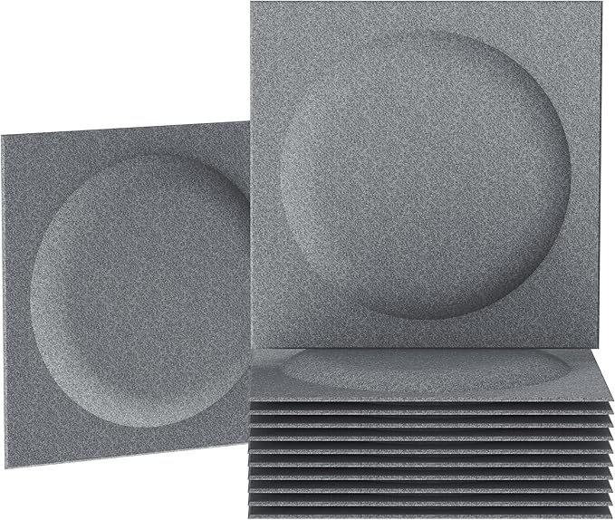 Acoustical 3D Wall Panels, 12 Pack 12''x12'' Circle Art Acoustic Panels for Interior Wall Decor, Decorative Acoustic Panels, Acoustic Wall Panels, Sound Absorbing Wall 3D Art (Dark Gray,)