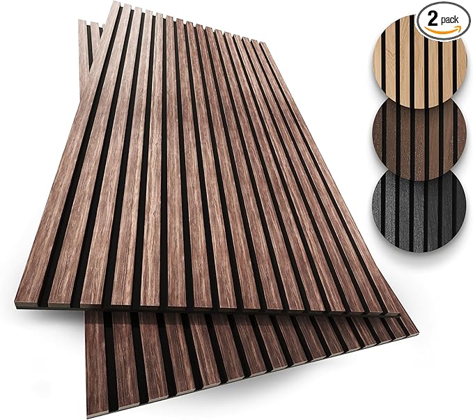 2-Pack Wood Panels for Wall - Acoustic Wood Slat Wall Panels, Soundproof Wooden Paneling for Interior Decor