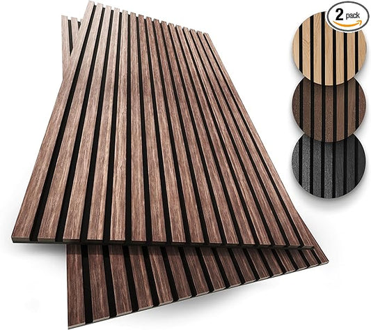 2-Pack Wood Panels for Wall - Acoustic Wood Slat Wall Panels, Soundproof Wooden Paneling for Interior Decor