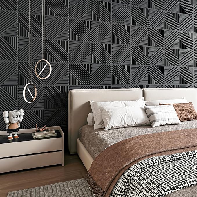 Art3d 33-Pack 3D Wall Panels for Interior Wall Decor, Textured Accent Wall Paneling for Living Room, Bedroom, TV Wall Background, 12"x12" Black