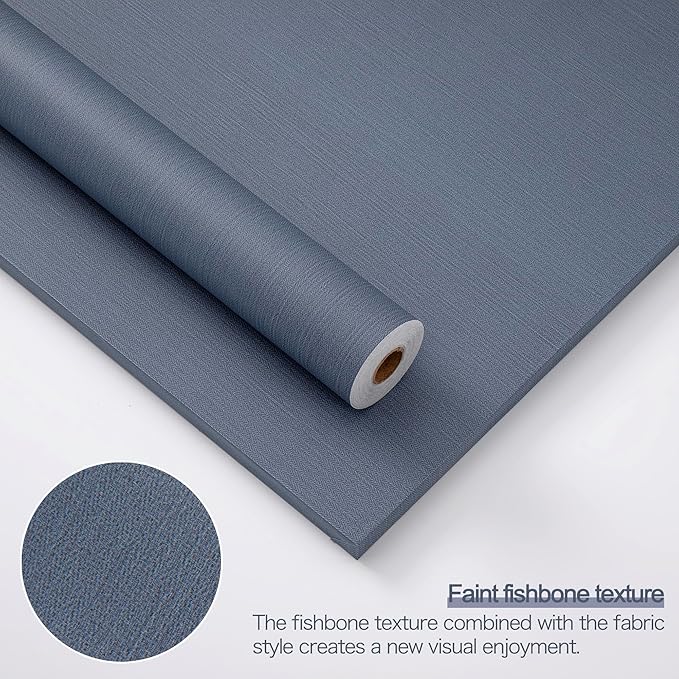 24"x393" Navy Blue Grasscloth Peel and Stick Fabric Textured Contact Paper Linen Popular Wallpaper Vintage Matte Frosted Waterproof Flax Wallpaper for Bedroom Bathroom Kitchen (Dark Blue)