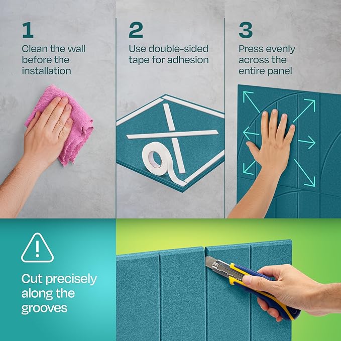 Acoustic Panels 12-Pack Soundproof Wall Panels 12"x12"x0.4" Decorative Sound Dampening for Your Home, Office, Studio, Bedroom & More with Unique ModuArc Carving [Light Turquoise]