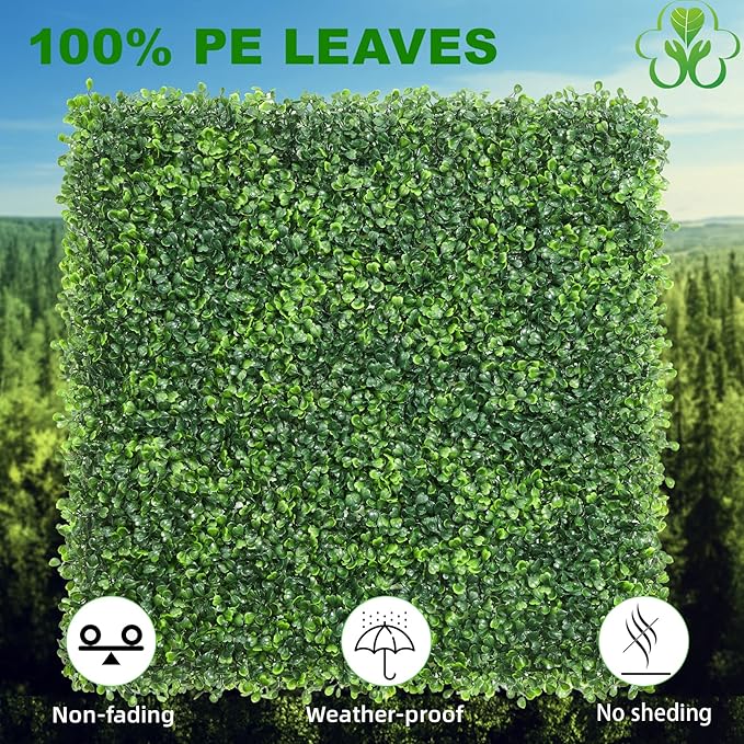 KASZOO Grass Wall 24 Pack 20"x20" Artificial Boxwood Hedge Wall Panels, Privacy Hedge Screen Faux Boxwood for Outdoor,Indoor,Garden,Fence,Backyard,Greenery Walls