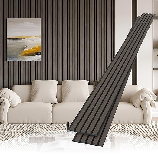 2 Pack Wood Slat Wall Wood Paneling,95 x 8 in Soundpoof Wooden Engineered Wooden Slat Wall Panels,Stylish Acoustic Wall Panels for Interior Walls Decor with Felt Backing,Black-Brown