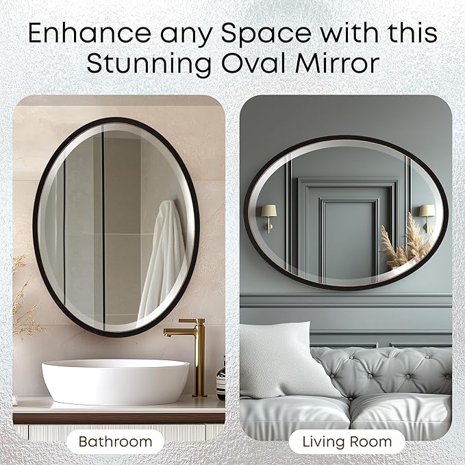 OVALCREST - Oval Wooden Beveled Wall Mirror for Home Decor, Bathroom, Vanity, Bedroom, Living Room, Hallway - London Style (Rubbed Black) 31.1 x 25.1