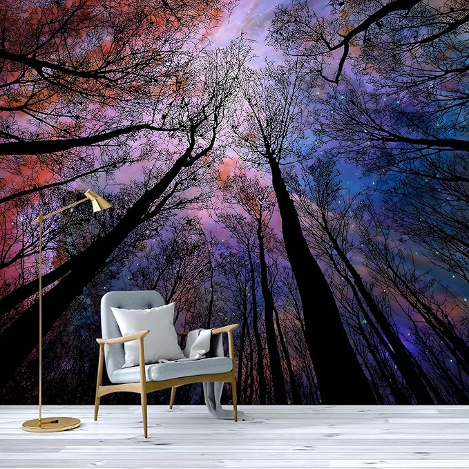 -Colorful Forest Beautiful Starry Tree Branches Wallpaper Bedroom XT14 L 180" x 115"
