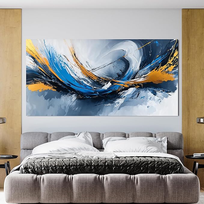 Canvas Wall Art Decor Gold And Blue Abstract Art Wall Decor Modern Abstract Aesthetics Large Wall Art For Living Room Decorations Artwork For Walls Prints For Bedroom Office Wall Decor 24×48 Inch