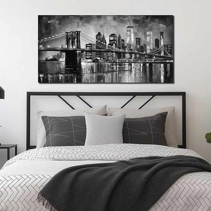 Brooklyn Bridge Wall Art for Living Room Large Size,Black and White Pictures for Wall Bedroom Office Corridor Wall Painting Ready to Hang 29 x 58 Inch