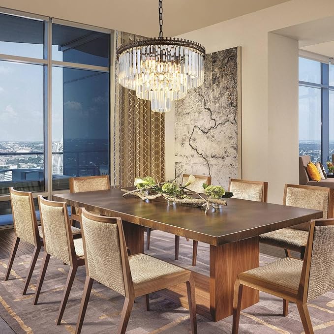 6-Light Crystal Chandelier, 3-Tier Modern Chandelier for Dining Room, Farmhouse Round Crystal Hanging Light Fixture for Foyer Living Room Entryway Bedroom