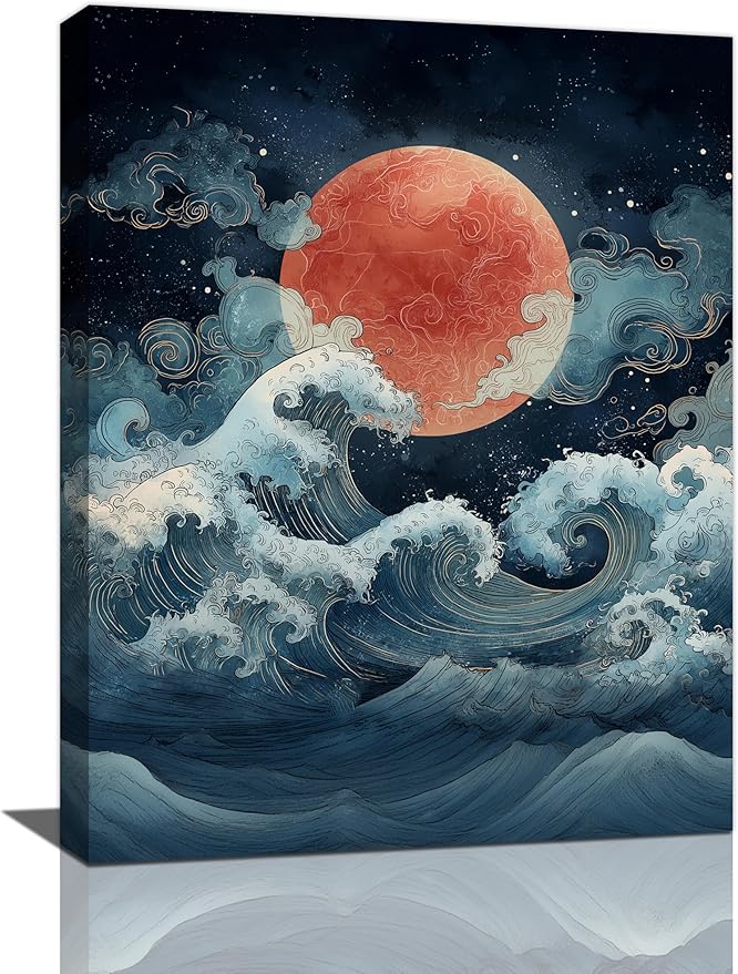 Japanese Wall Art The Great Wave Pictures Wall Decor Japanese Chinese China Sea Waves Canvas Prints Painting Asian Oriental Aesthetic Landscape Artwork Decorations for Bathroom Living Room Bedroom Kitchen Dining Room 12”X16”