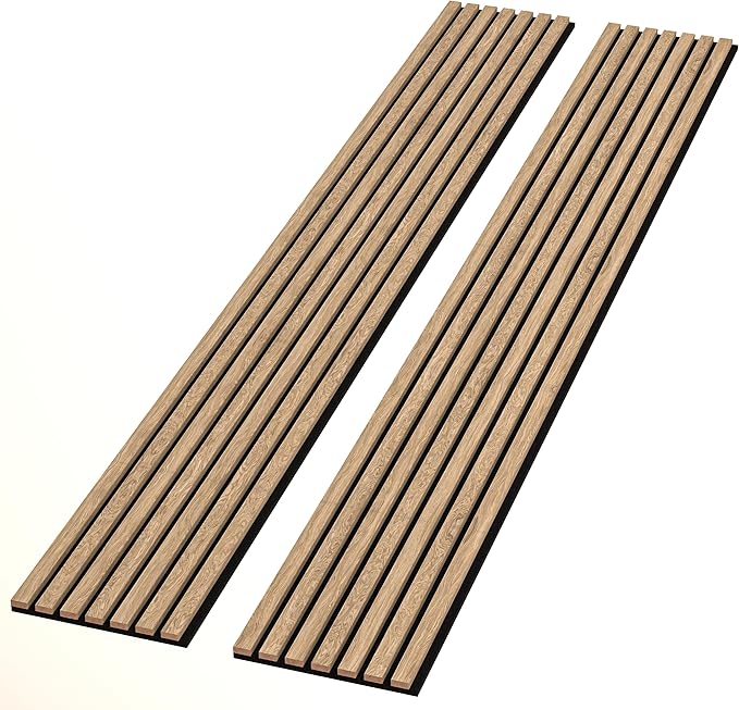 2-Pack 94” x 12.6” Acoustic Wood Wall Panels – 3D Slat Soundproofing for Walls & Ceilings – Elegant Decorative Panels for Modern Interior Design (Light Walnut)