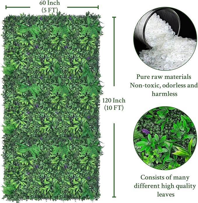Artificial Greenery Wall Panels: 60'' x 120'' UV-Anti Faux Greennery Grass Wall Privacy Backdrop Fence Screen for Garden Fence Covering Privacy, Outdoor Indoor Home Decor