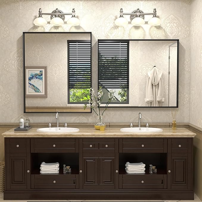 30x36 Inch Black Metal Framed Bathroom Mirror for Wall, Matte Black Rectangle Mirror with Square Corner, Anti-Rust, Shatterproof (Horizontal/Vertical)