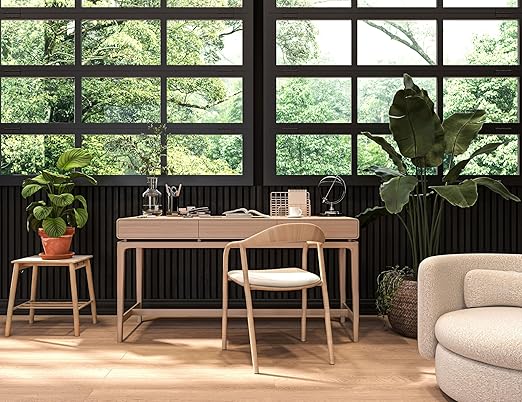 94" L x 24" W Acoustic Wood Wall Paneling, Decorative Sound Proof Panels for Walls and Ceilings, 3D Slat Wood Wall Panels (Set of 10) (Jet Black.)