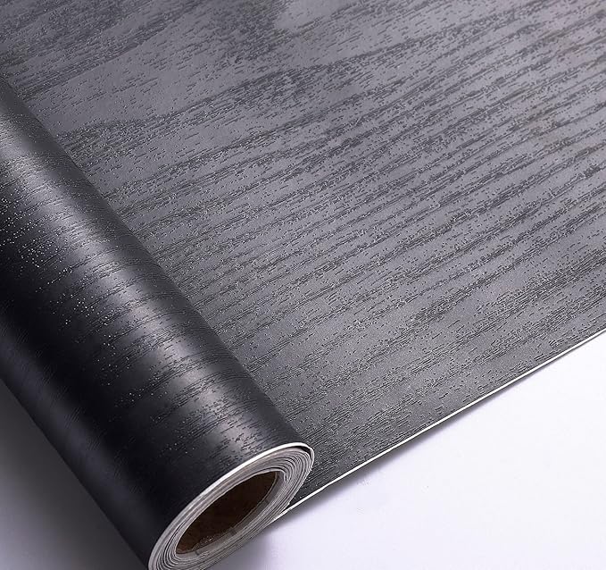 Arthome Peel and Stick Wallpaper - Black Wood Contact - Black Wallpaper - Self-Adhesive & Removable Wall Paper for Countertop Furniture Kitchen, Countertop Contact Paper, Easy to Clean, (11"x100")