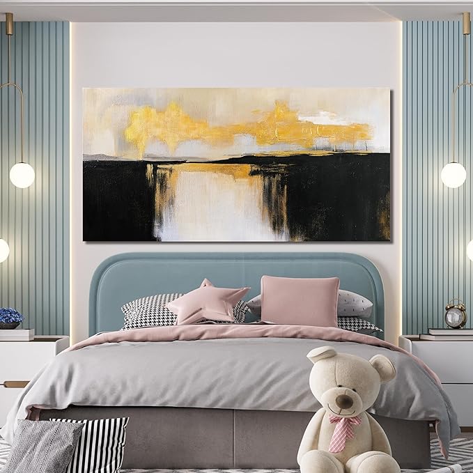 Canvas Wall Art Decor Large Wall Art Pictures For Living Room Black and Gold Wall Art Decor Abstract Art Work Black and White Abstract Wall Art Prints for Bedroom Office Kitchen Wall Decor 29" x 58”