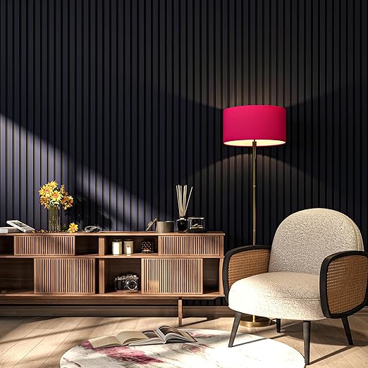 106" x 12.6" Acoustic Wood Wall Paneling, Decorative Sound Proof 3D Slat Panels for Walls and Ceilings (Set of 20) (Dark Blue)