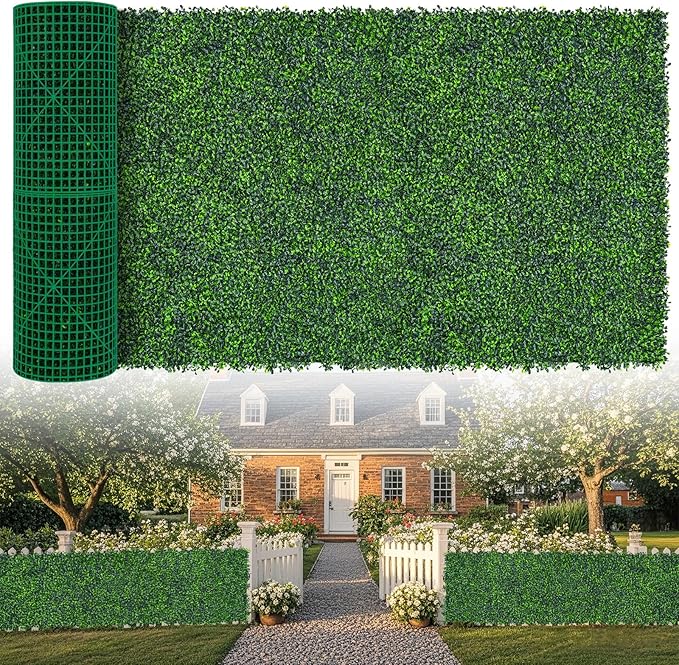 Artificial Boxwood Roll,40x120 in(33.3 sqft) UV-Anti Faux Ivy Grass Wall Backdrop for Balcony Privacy, Fake Grennery Wall Decor for Garden, Patio, Backyard