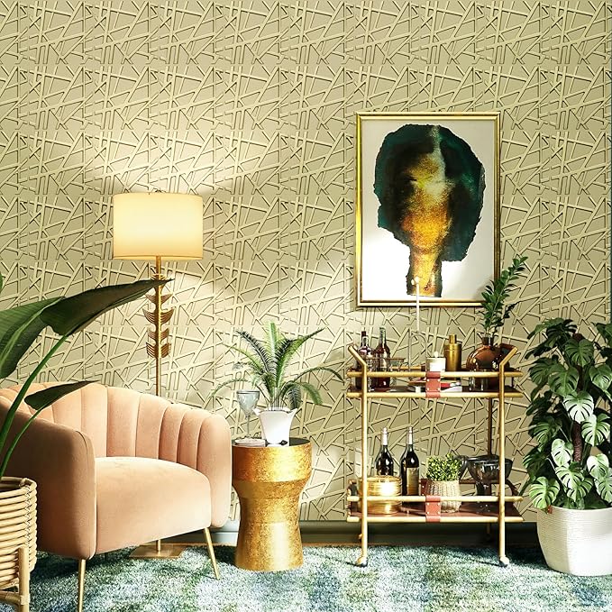 33 Pack 3D Wall Panels for Interior Wall Decor, 12''x12'' Champaign Gold Accent Textured Wall Panels, Wall Covering Panles for Living Room, Gaming Room, TV Background, Cover 32 Sq.Ft