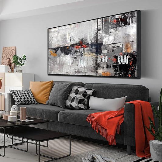 Abstract Wall Art for Living Room - Large Framed Wall Art - Black and White Pictures for Wall Ready to Hang Size 29" x 59"