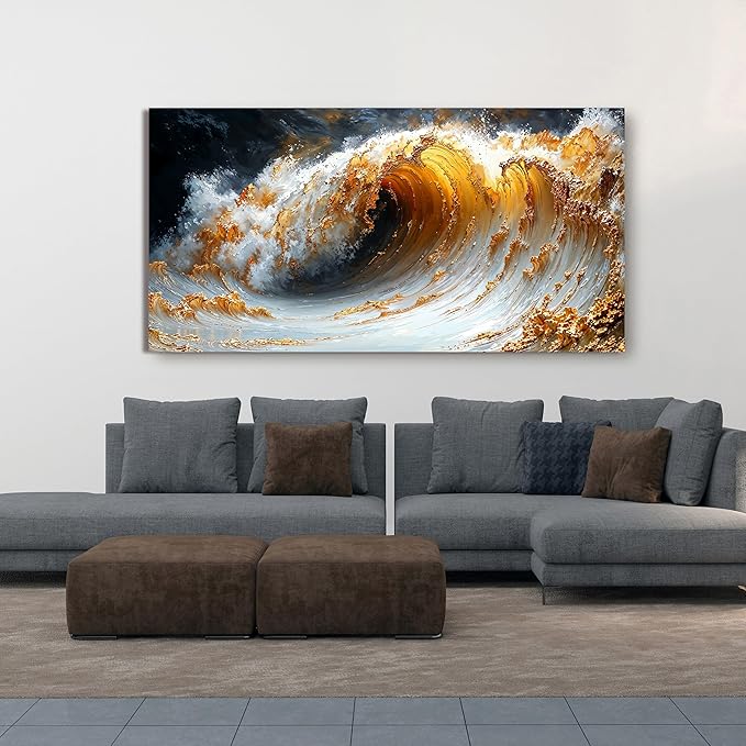 AIXMGSJS Canvas Wall Art Decor Large Artwork for Walls Large Wall Art Pictures for Living Room Canvas Art Wall Decor Gold Wave Wall Art Prints Modern Abstract Wall Art Bedroom Office Decor 24" X 48"