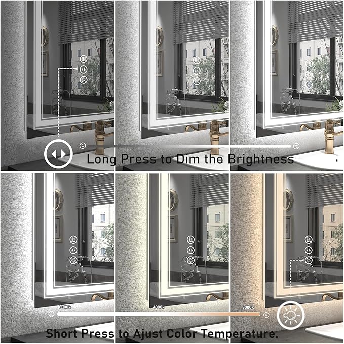 44x30 LED Bathroom Mirror, Lighted Mirror for Bathroom Wall, Backlit and Front lit, Dimmable, Anti-Fog, Shatterpoof, Memory (Horizontal/Vertical)