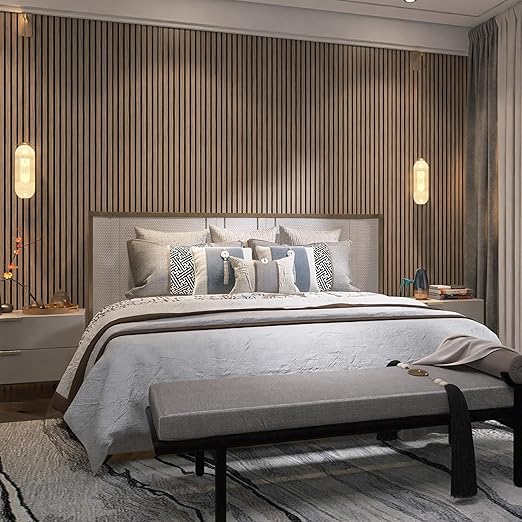 3D Wood Slat Sound Absorbing Acoustic Panels - Wall Decor with Felt Backing, Set of 2 Panels, Size 94.5x23.6 inches per Box, Covers 23.6 sq ft, Walnut