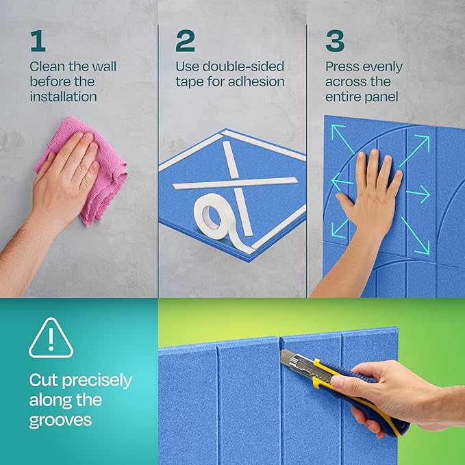 Acoustic Panels 12-Pack Soundproof Wall Panels 12"x12"x0.4" Decorative Sound Dampening for Your Home, Office, Studio, Bedroom & More with Unique ModuArc Carving [Grand Blue]