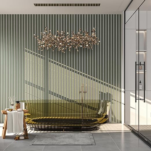 Alamosa Acoustic Paneling - 106' x 12.6' Soundproof 3D Slat Panels (Set of 20) in Green with White Base