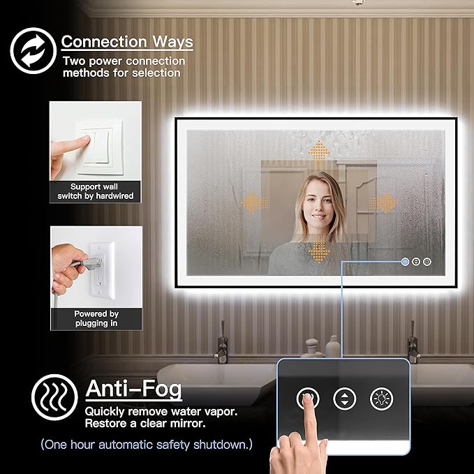 LED Bathroom Mirror 40x24 with Backlit and Front Lighted, Framed Dimmable Illuminated Mirror for Wall Anti-Fog Shatterproof (Horizontal/Vertical)